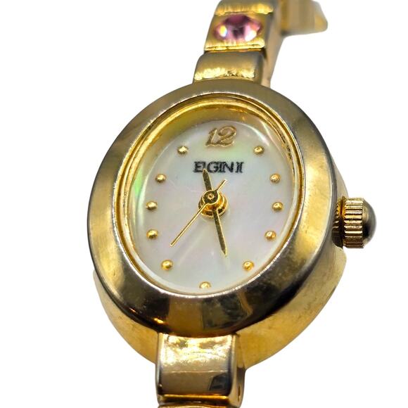 Elgin Accessories - Watch Elgin II Women's Pink Crystal Gold Toned Bracelet Band Analog Oval
